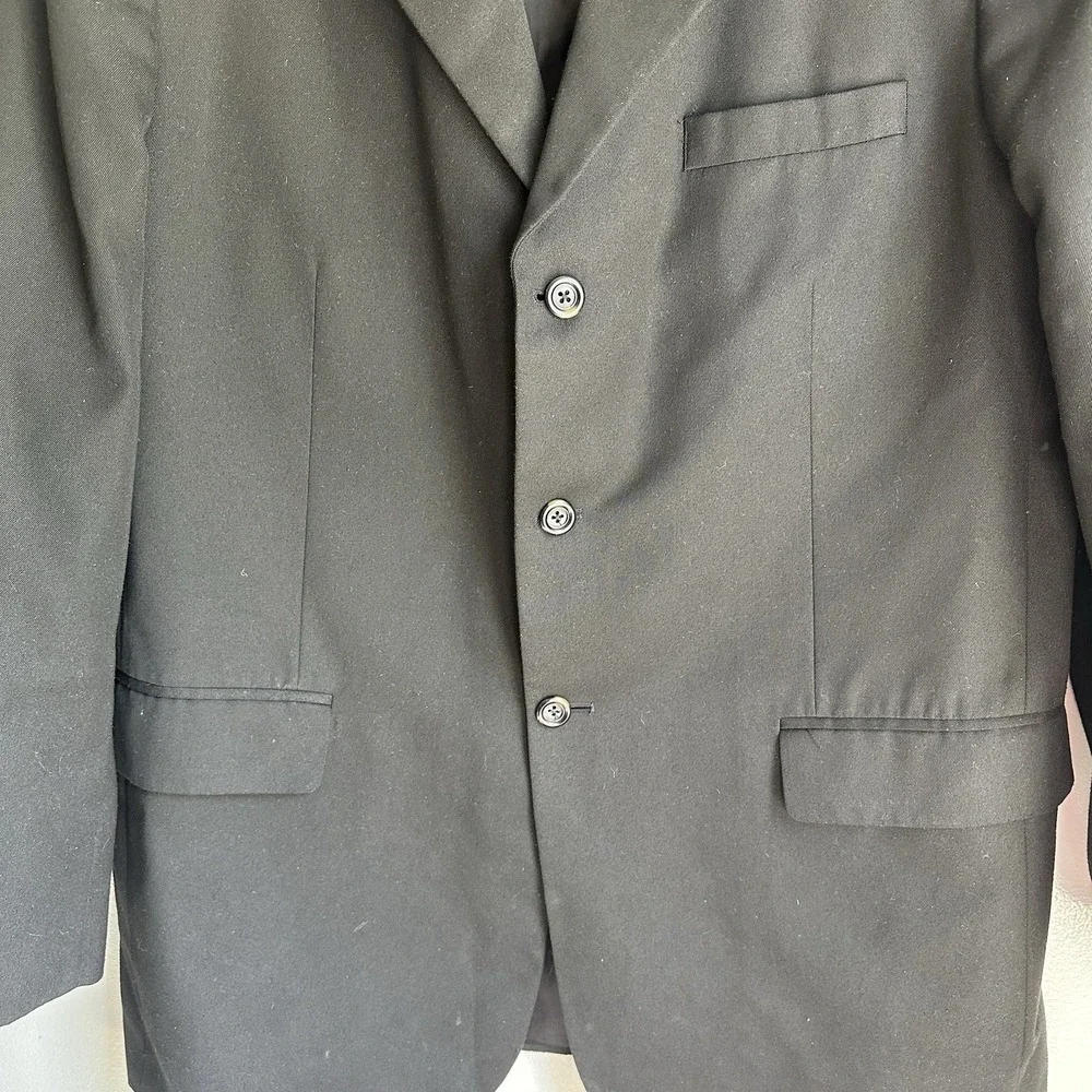 Merona Blazer Suit Jacket Mens 44L Black Excellent 3-Button Notch Lapel Twill‎